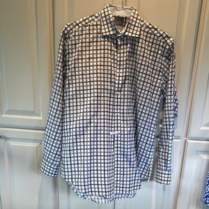 Thomas Dean Blue and White Plaid Shirt